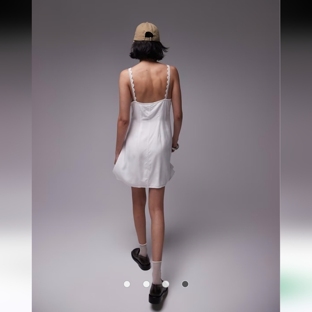 NWT! || TOPSHOP || slip dress lace trim pintucks mini white sz 12 - Picture 2 of 10